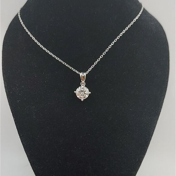 1 Carat Moissanite Rhodium Plated Sterling Silver Simple Pendant Necklace - Picture 1 of 12